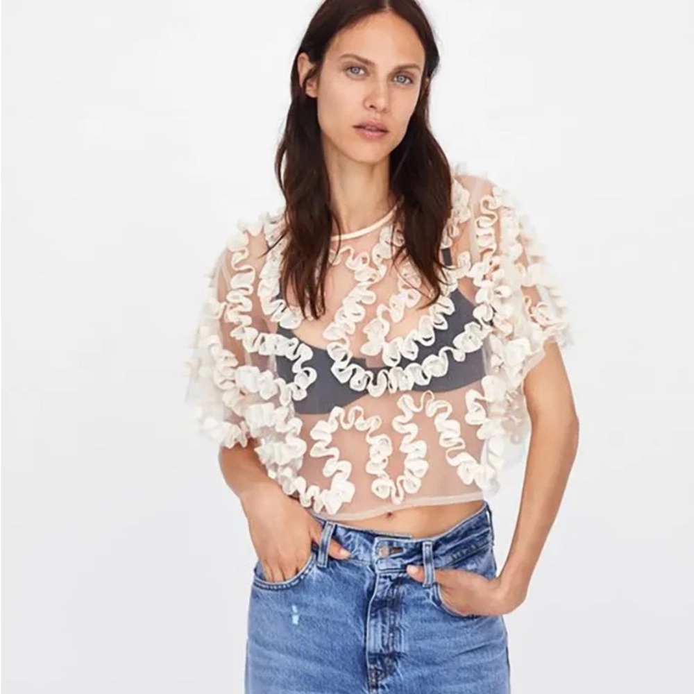 Zara Sheer Ruffled Blouse - Cream